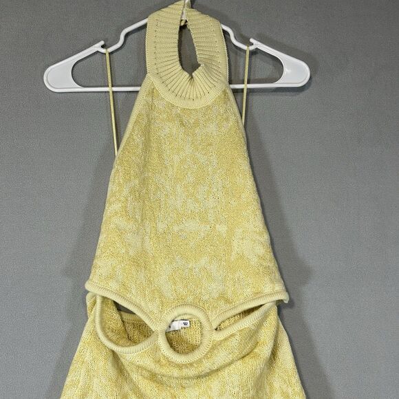 Lush Knitted Dress Womens Large Yellow Miami Bound Halter Fringe Hem Boho Beachy - Picture 6 of 10